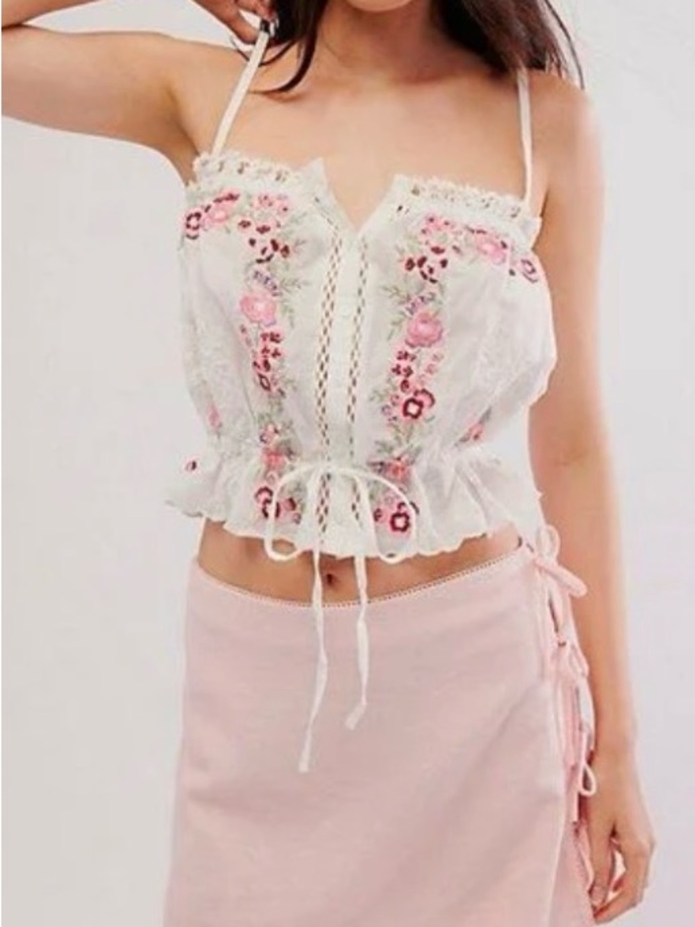 Free People White Floral Embroidered Crop Top - Picture 2 of 6